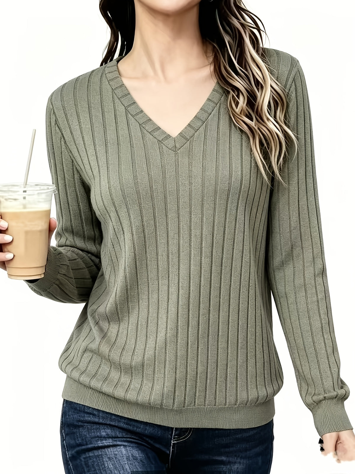 BEAUMONT NICE | PULL CÔTELÉ COL V POUR FEMMES