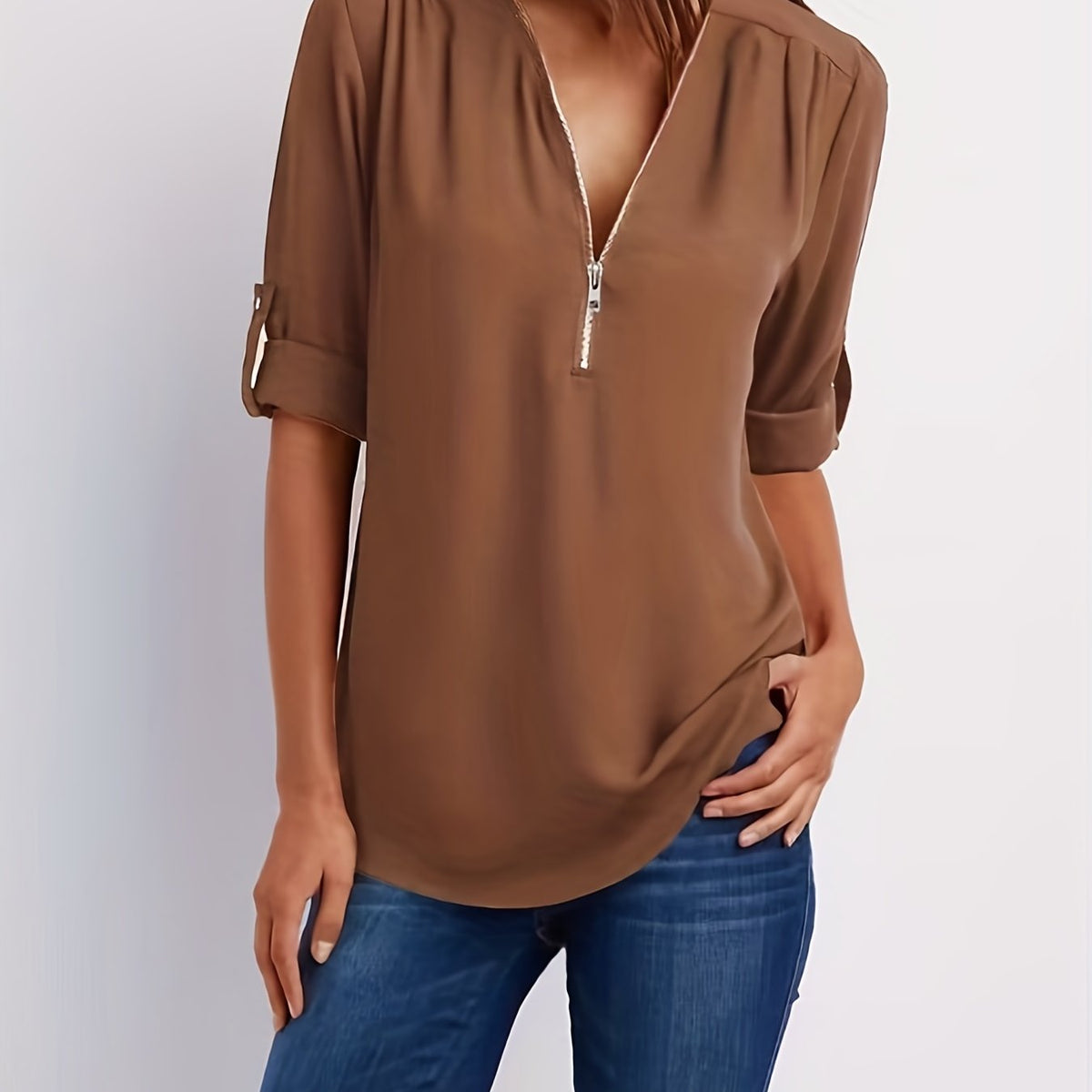 BEAUMONT NICE | BLOUSE À COL EN V ZIP POUR FEMMES