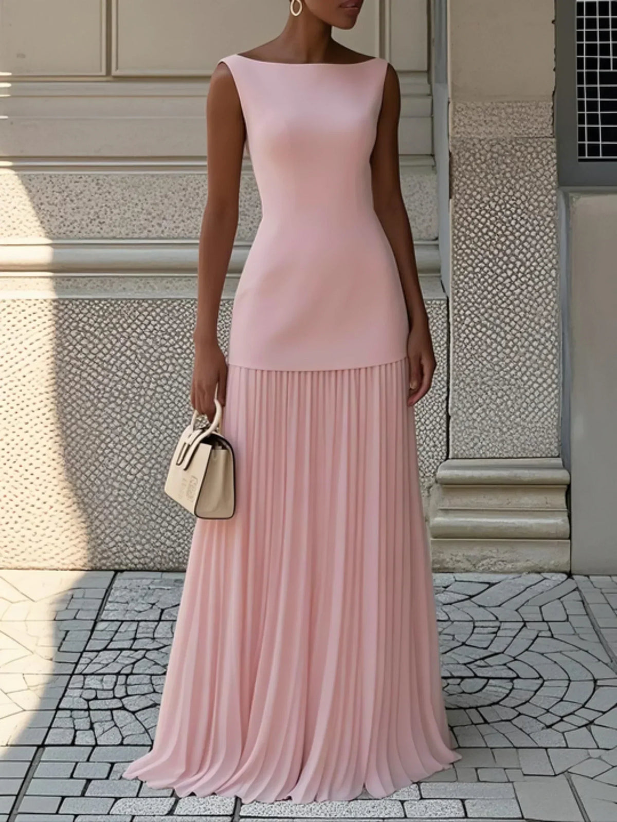 BEAUMONT NICE | ROBE LONGUE SANS MANCHES À PLIS POUR FEMMES