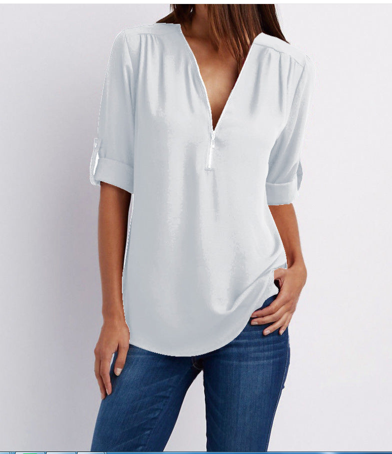 BEAUMONT NICE | BLOUSE À COL EN V ZIP POUR FEMMES