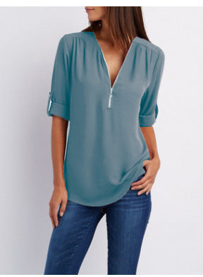 BEAUMONT NICE | BLOUSE À COL EN V ZIP POUR FEMMES