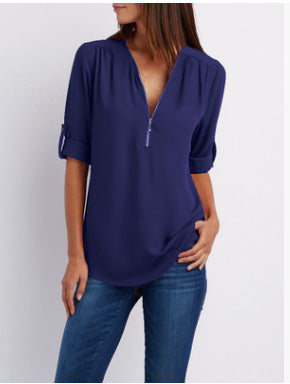 BEAUMONT NICE | BLOUSE À COL EN V ZIP POUR FEMMES