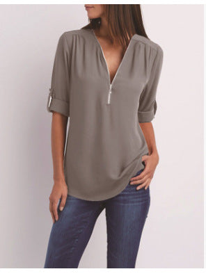 BEAUMONT NICE | BLOUSE À COL EN V ZIP POUR FEMMES