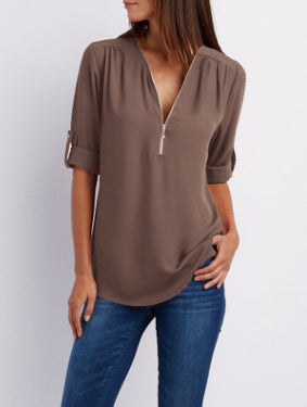 BEAUMONT NICE | BLOUSE À COL EN V ZIP POUR FEMMES