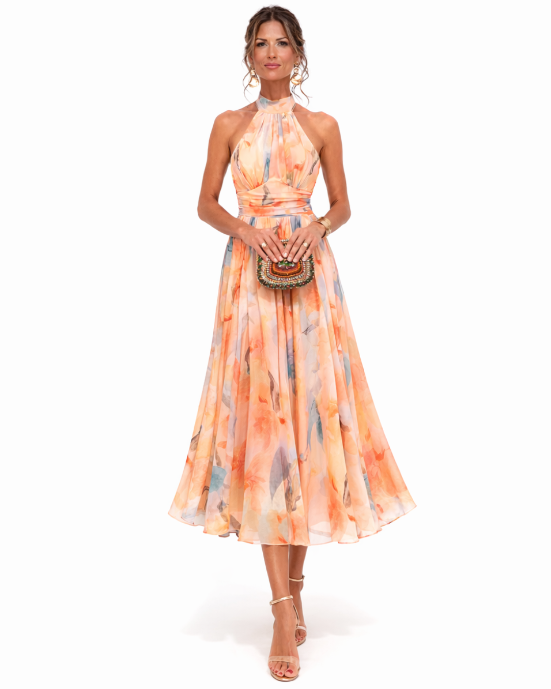 BEAUMONT NICE | ROBE EN MOUSSELINE PÊCHE FLORAISON POUR FEMME
