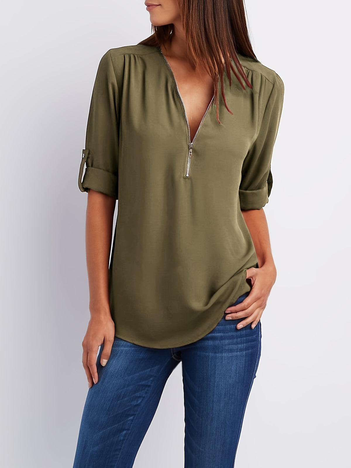 BEAUMONT NICE | BLOUSE À COL EN V ZIP POUR FEMMES