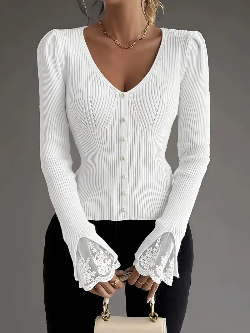 BEAUMONT NICE | PULL À COL EN V ET CÔTES POUR FEMMES