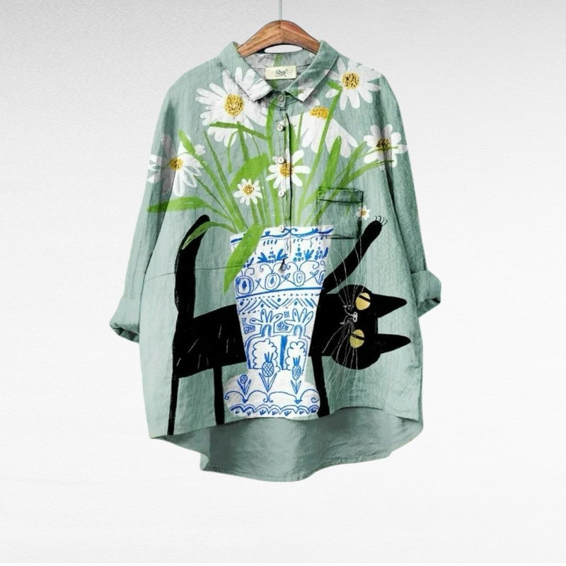 BEAUMONT NICE | BLOUSE CHAT FLEURI POUR FEMMES