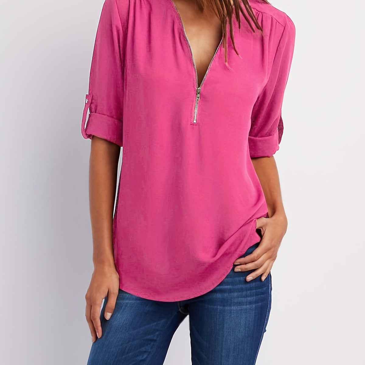 BEAUMONT NICE | BLOUSE À COL EN V ZIP POUR FEMMES