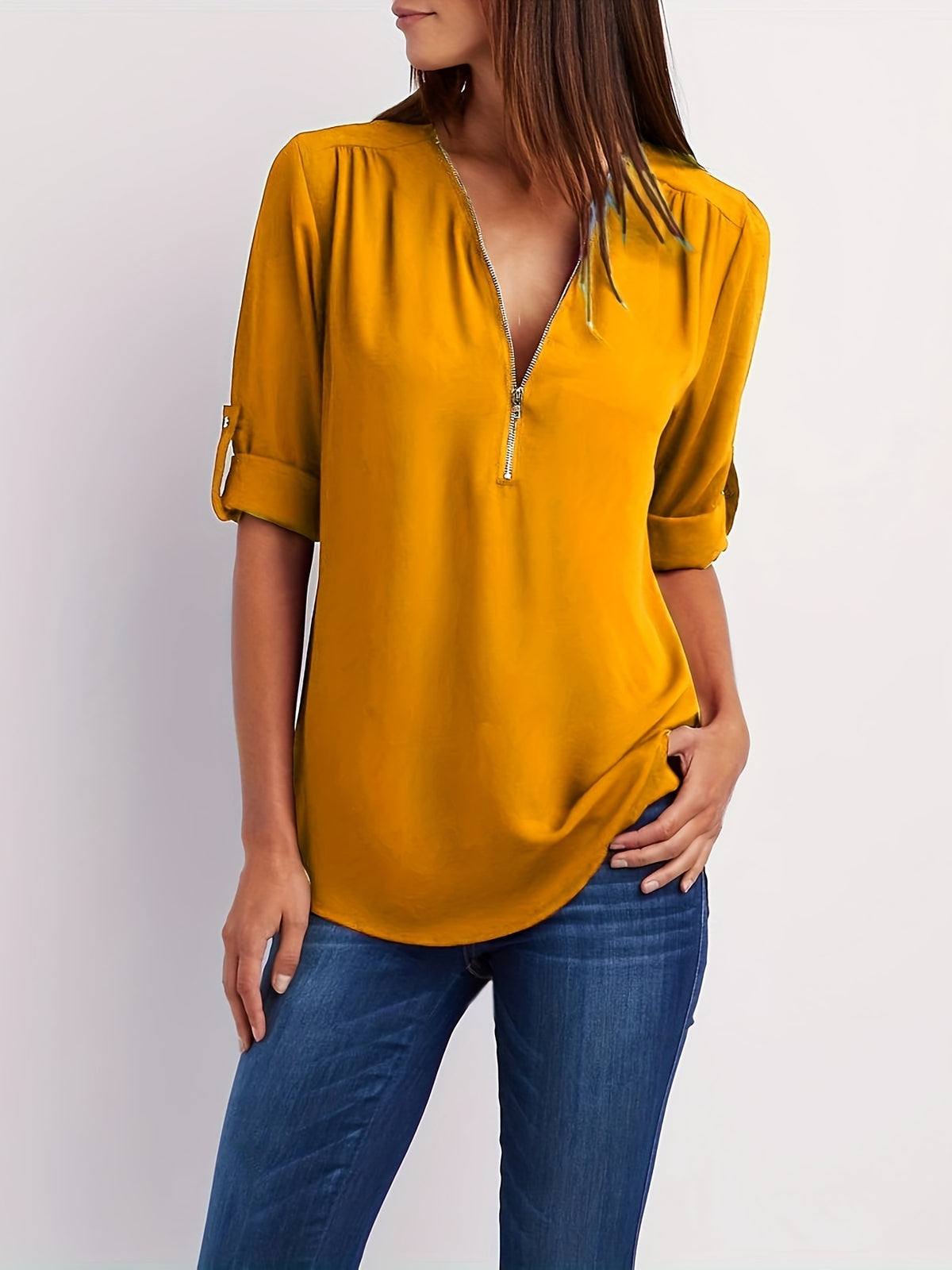 BEAUMONT NICE | BLOUSE À COL EN V ZIP POUR FEMMES