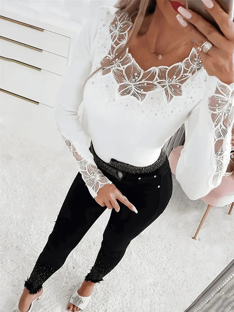 BEAUMONT NICE | HAUT COL V EN DENTELLE POUR FEMMES