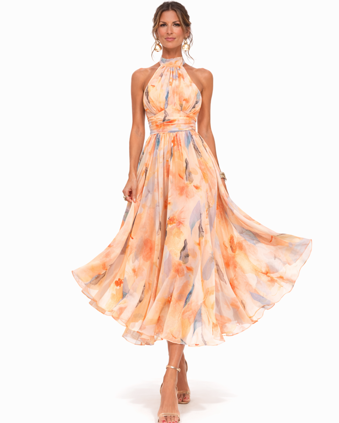 BEAUMONT NICE | ROBE EN MOUSSELINE PÊCHE FLORAISON POUR FEMME