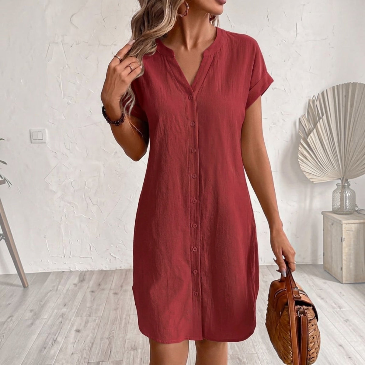 BEAUMONT NICE | ROBE CHEMISE À COL EN V POUR FEMMES