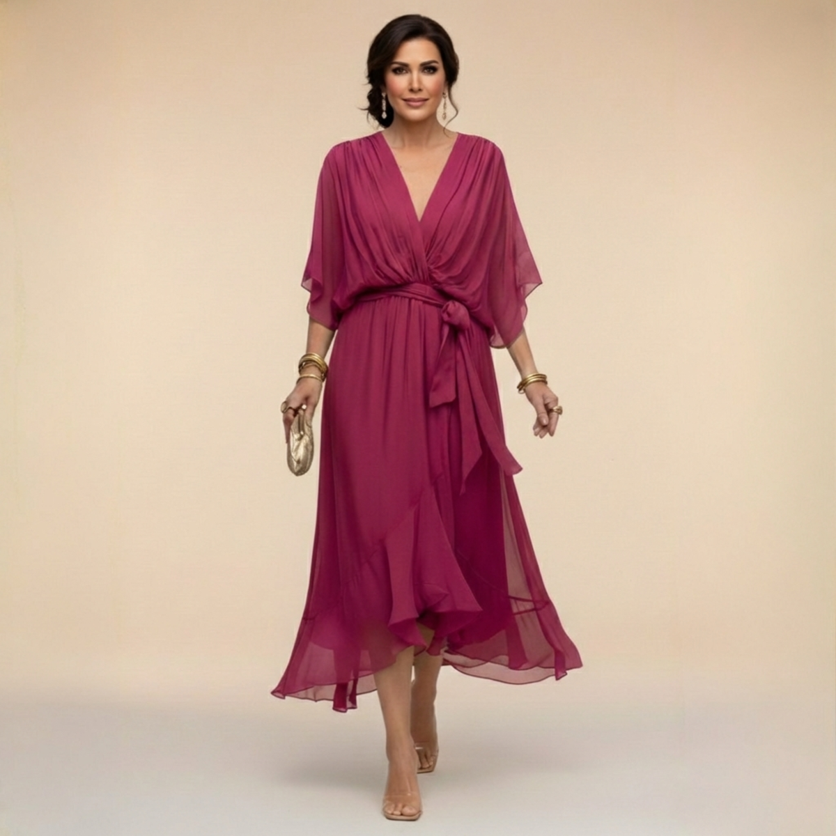 BEAUMONT NICE | ROBE EN CHIFFON V POUR FEMMES