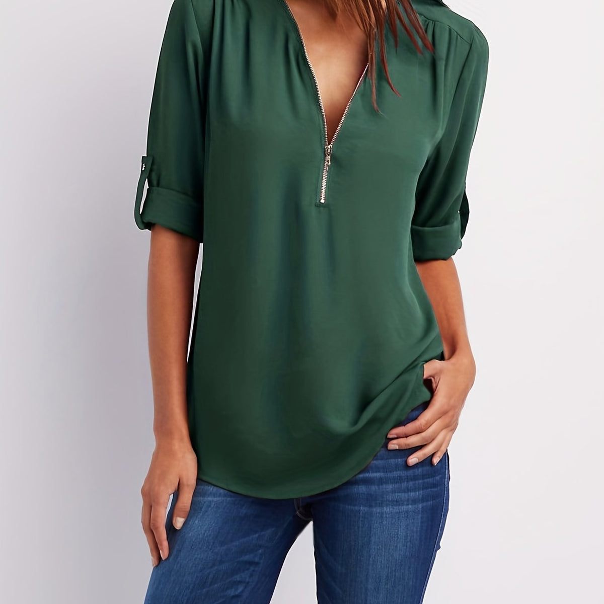 BEAUMONT NICE | BLOUSE À COL EN V ZIP POUR FEMMES