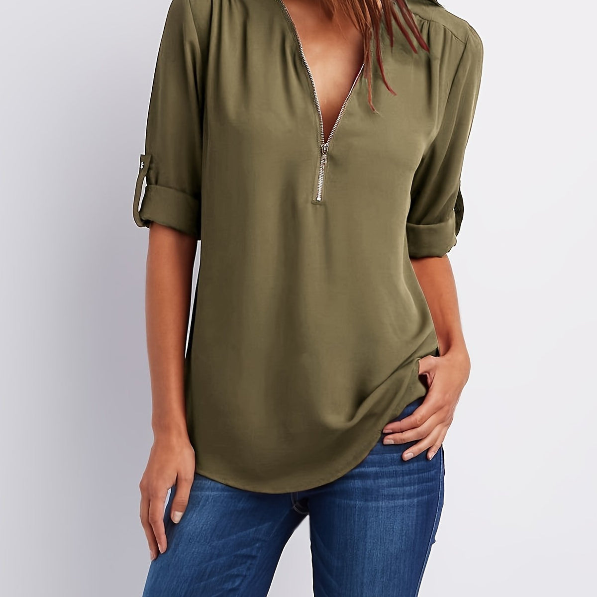 BEAUMONT NICE | BLOUSE À COL EN V ZIP POUR FEMMES
