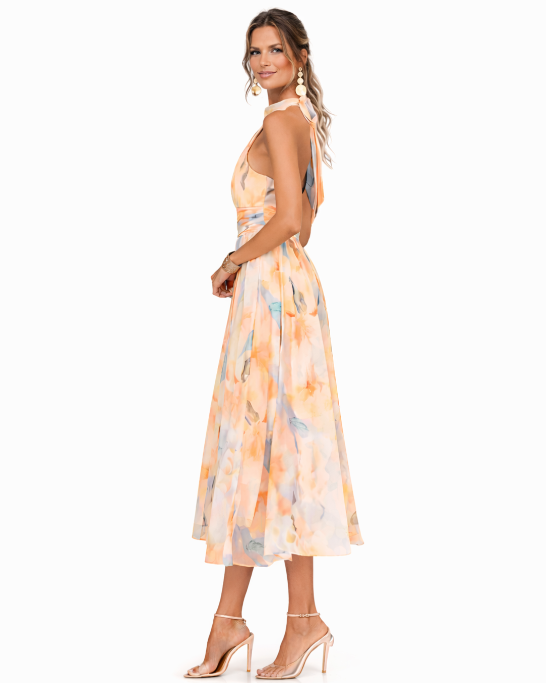 BEAUMONT NICE | ROBE EN MOUSSELINE PÊCHE FLORAISON POUR FEMME