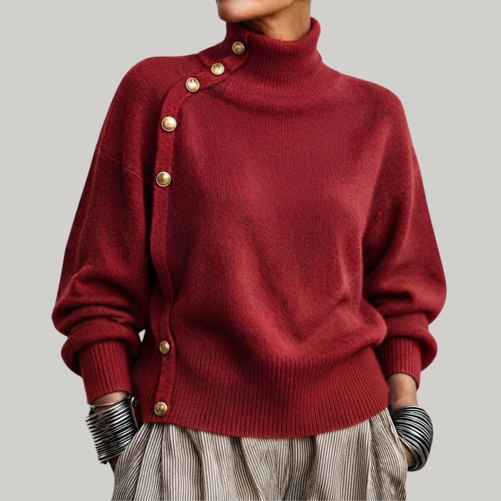 BEAUMONT NICE | PULL COL ROULÉ BOUTONNÉ POUR FEMMES