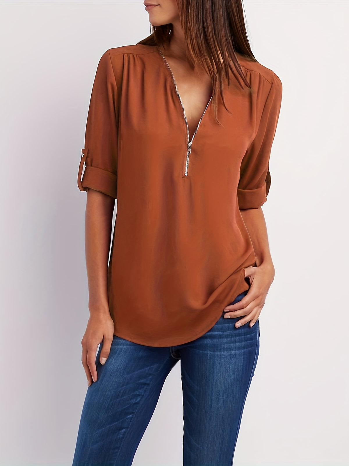 BEAUMONT NICE | BLOUSE À COL EN V ZIP POUR FEMMES