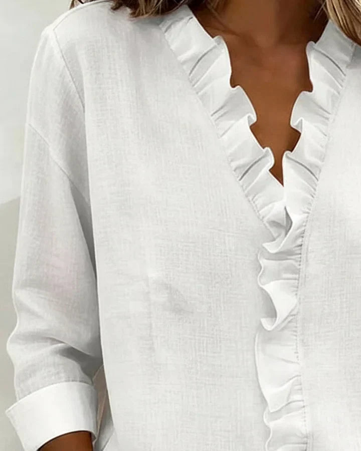BEAUMONT NICE | BLOUSE À COL VOLANTÉ EN V POUR FEMMES