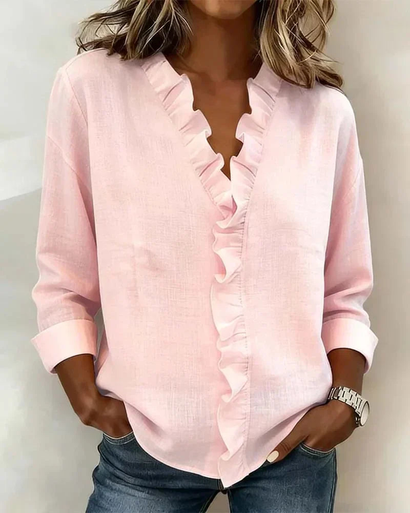 BEAUMONT NICE | BLOUSE À COL VOLANTÉ EN V POUR FEMMES