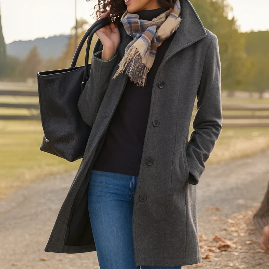 BEAUMONT NICE | MANTEAU DROIT CLASSIQUE À BOUTONS POUR FEMMES