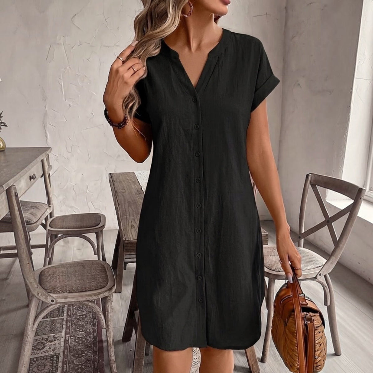 BEAUMONT NICE | ROBE CHEMISE À COL EN V POUR FEMMES