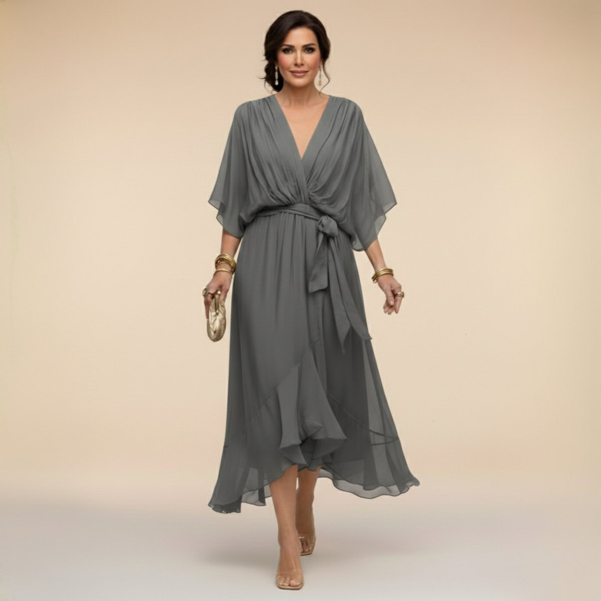 BEAUMONT NICE | ROBE EN MOUSSELINE À COL V POUR FEMME