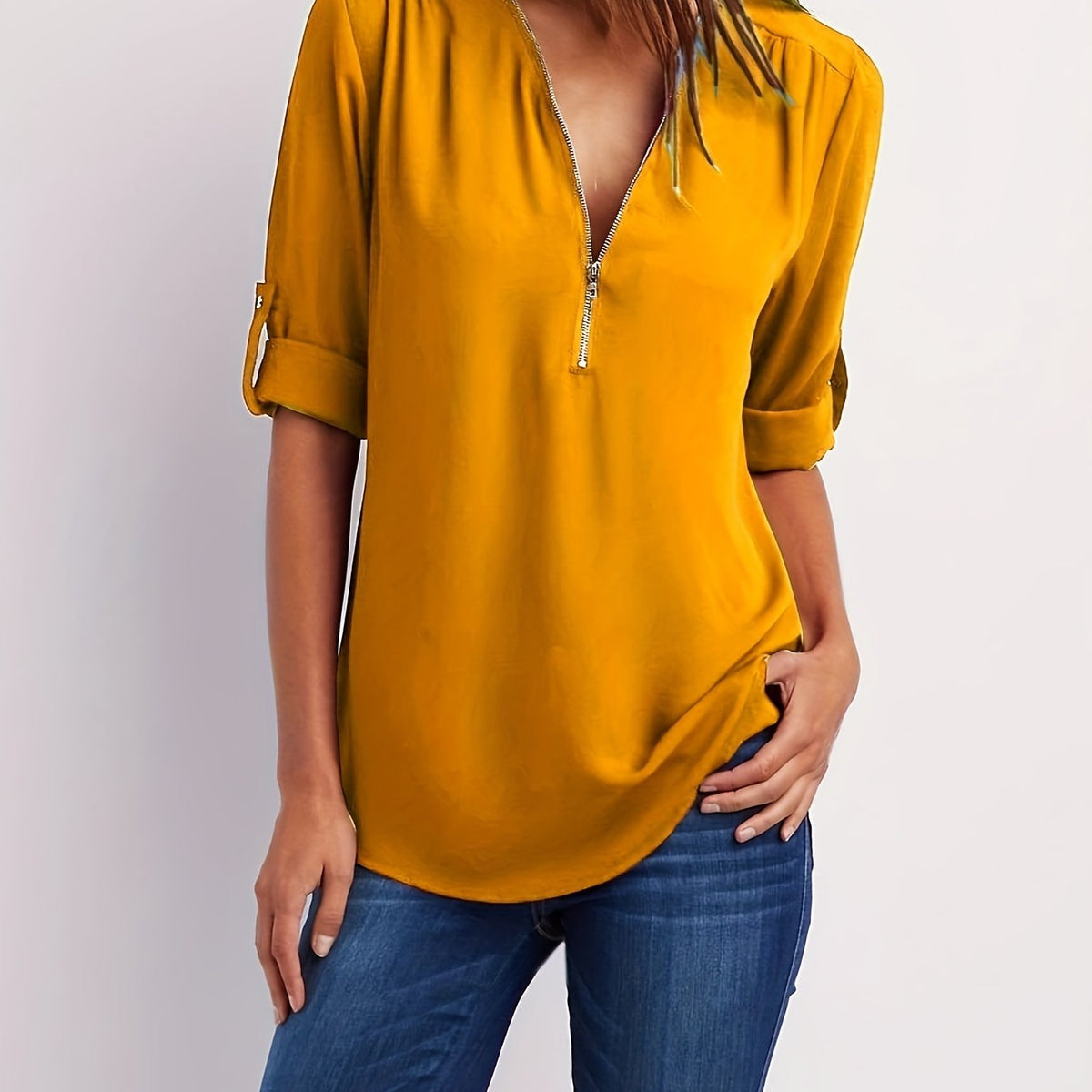 BEAUMONT NICE | BLOUSE À COL EN V ZIP POUR FEMMES