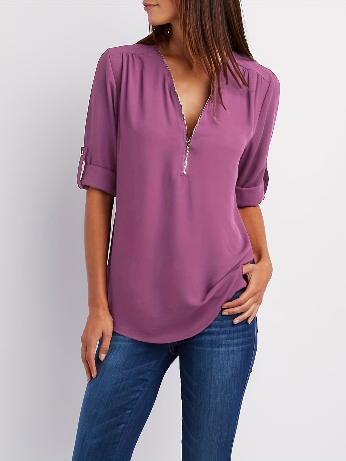 BEAUMONT NICE | BLOUSE À COL EN V ZIP POUR FEMMES