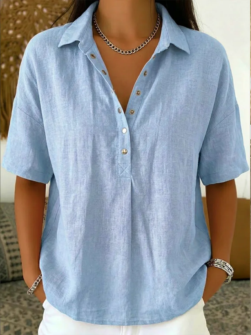 BEAUMONT NICE | BLOUSE À COL EN V AVEC BOUTONS POUR FEMMES