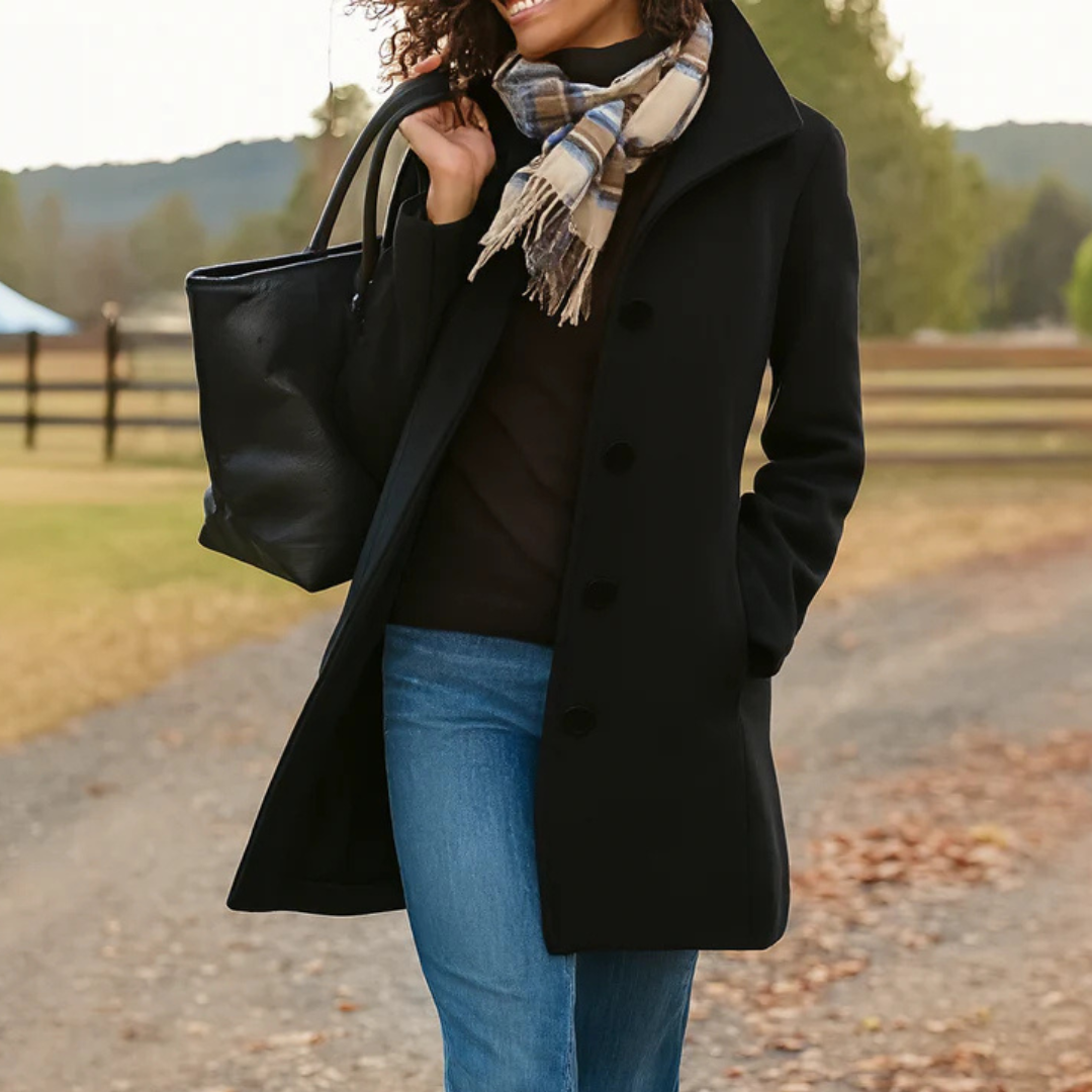 BEAUMONT NICE | MANTEAU DROIT CLASSIQUE À BOUTONS POUR FEMMES