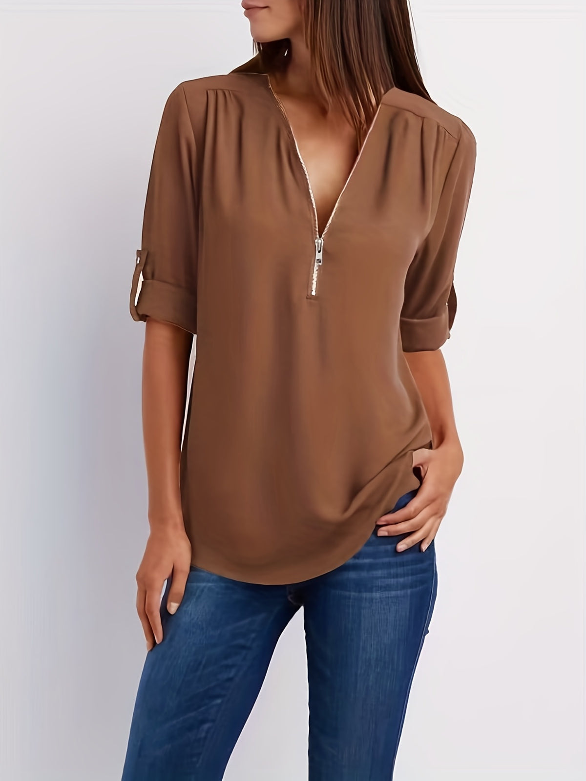 BEAUMONT NICE | BLOUSE À COL EN V ZIP POUR FEMMES
