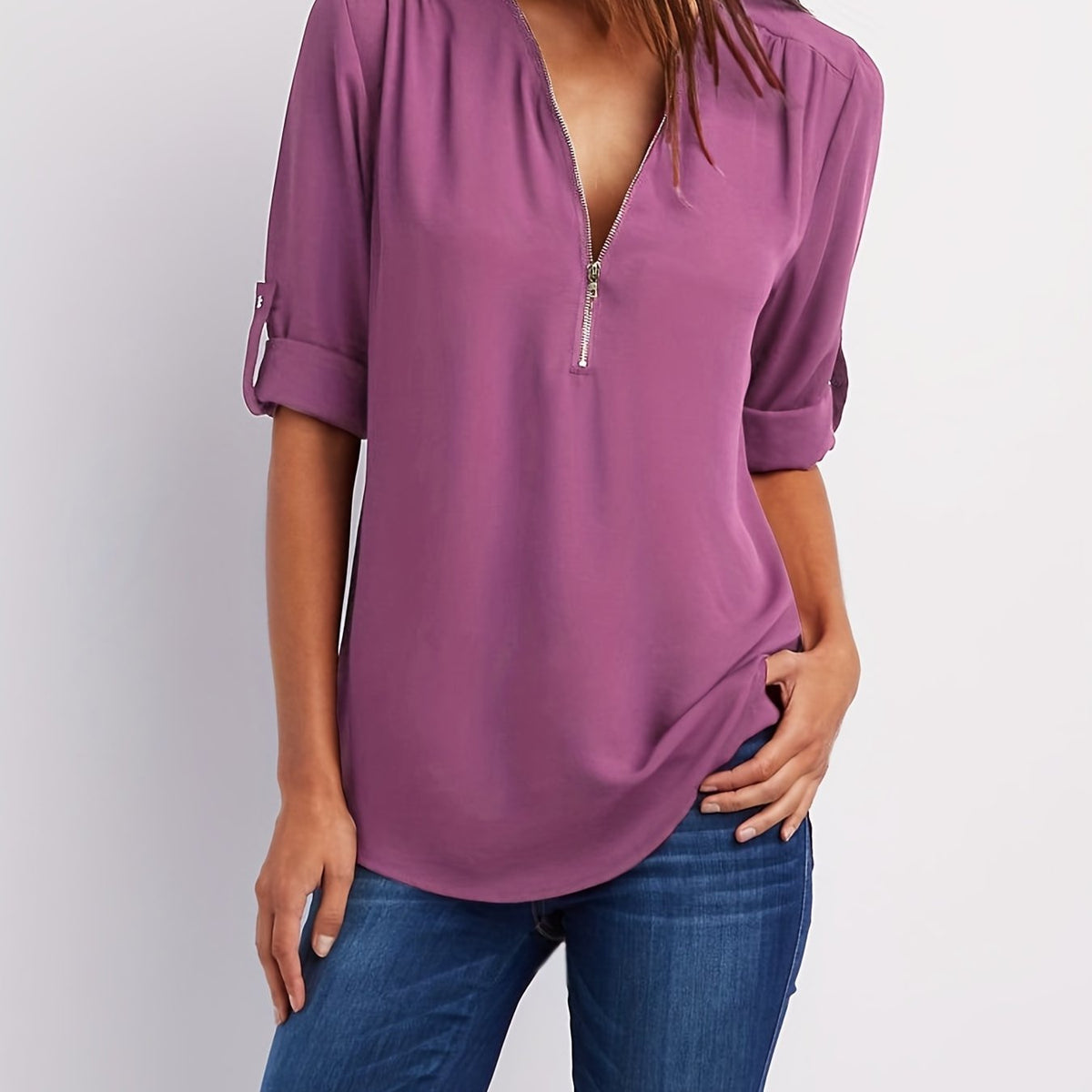 BEAUMONT NICE | BLOUSE À COL EN V ZIP POUR FEMMES