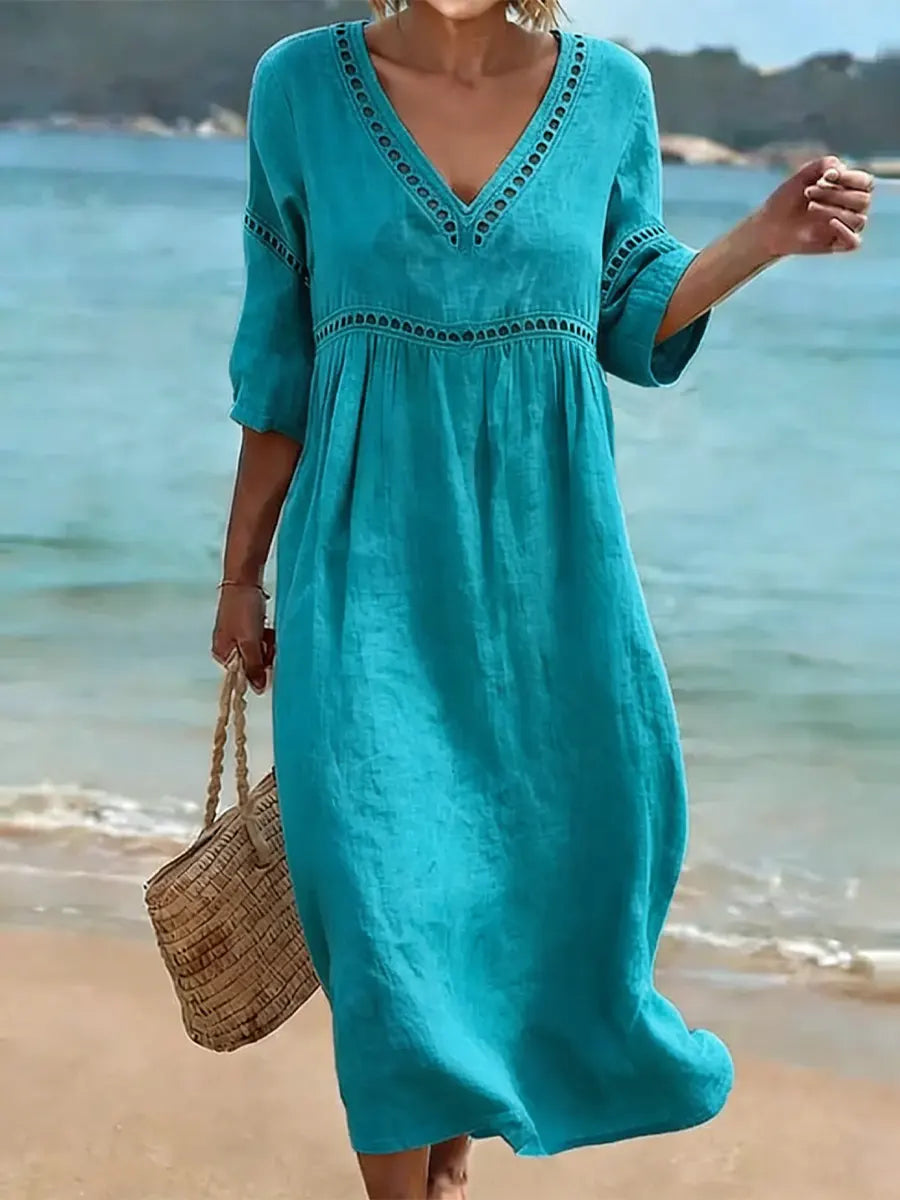 BEAUMONT NICE | CHIC ROBE MIDI À COL EN V POUR FEMMES