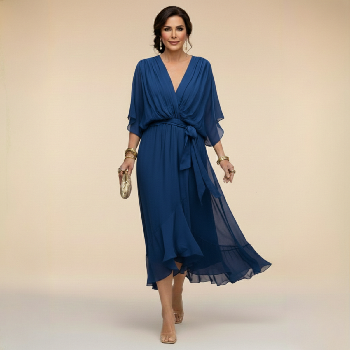 BEAUMONT NICE | ROBE EN MOUSSELINE À COL V POUR FEMME