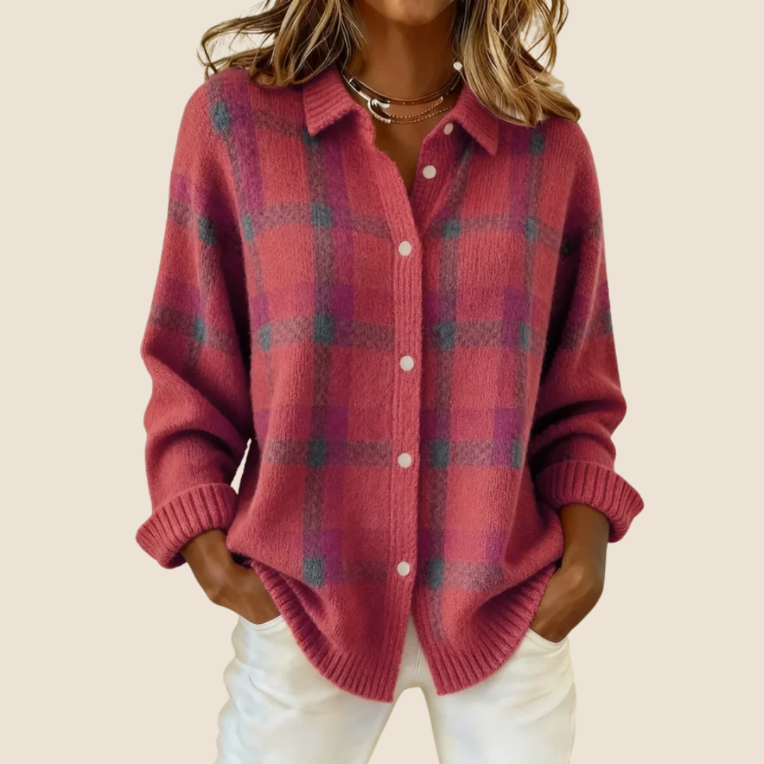 BEAUMONT NICE | PULL À CARREAUX AVEC COL POUR FEMMES