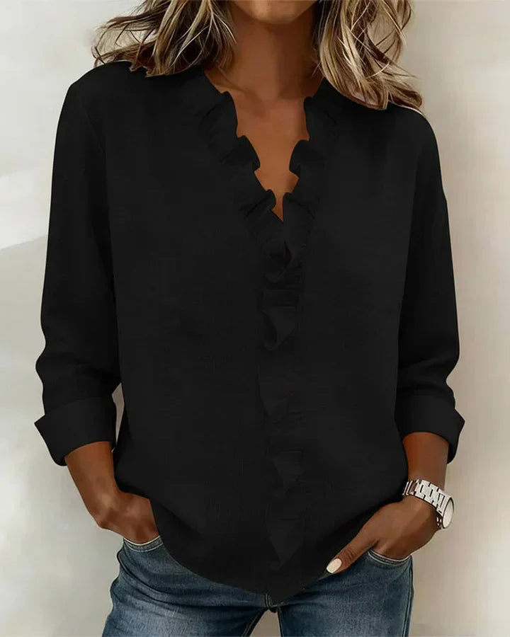 BEAUMONT NICE | BLOUSE À COL VOLANTÉ EN V POUR FEMMES