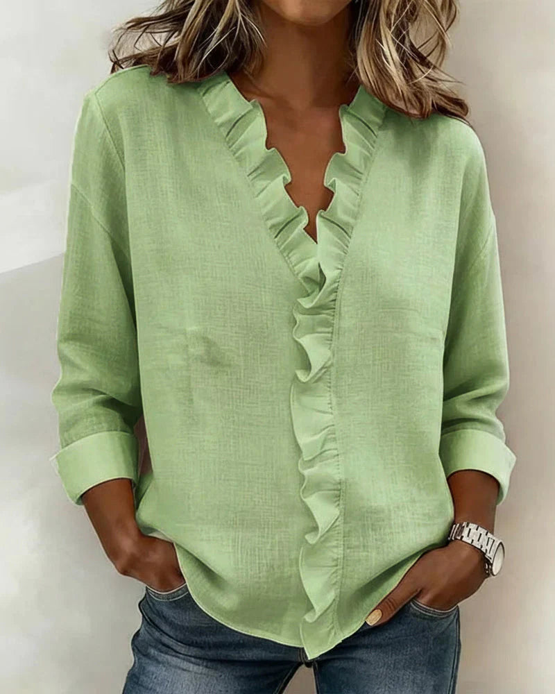 BEAUMONT NICE | BLOUSE À COL VOLANTÉ EN V POUR FEMMES