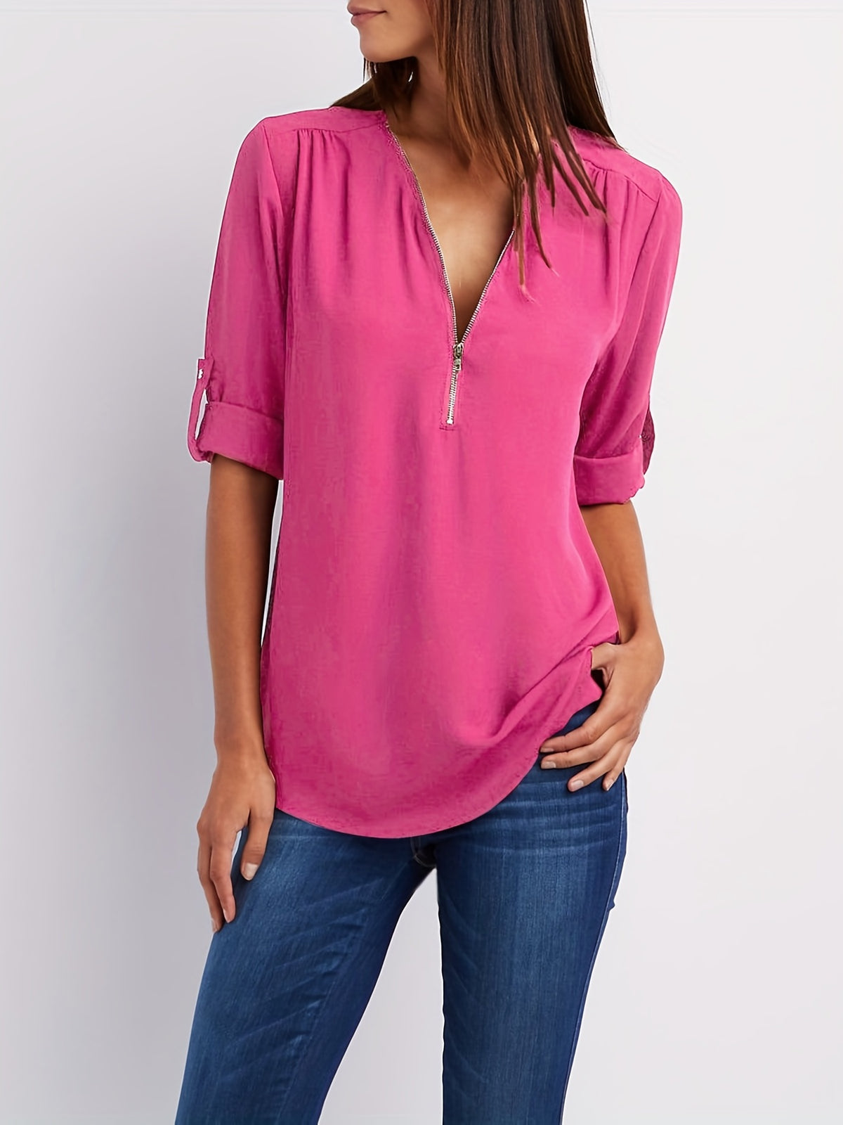 BEAUMONT NICE | BLOUSE À COL EN V ZIP POUR FEMMES