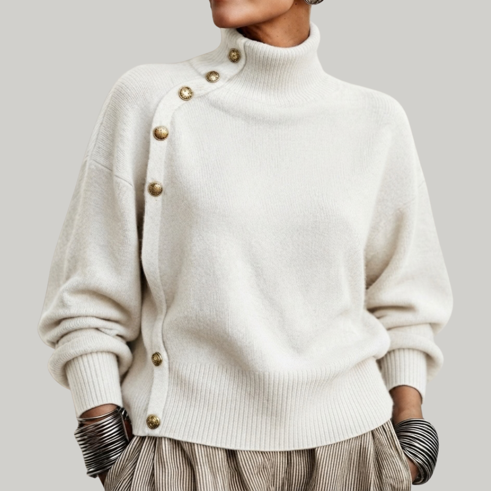 BEAUMONT NICE | PULL COL ROULÉ BOUTONNÉ POUR FEMMES
