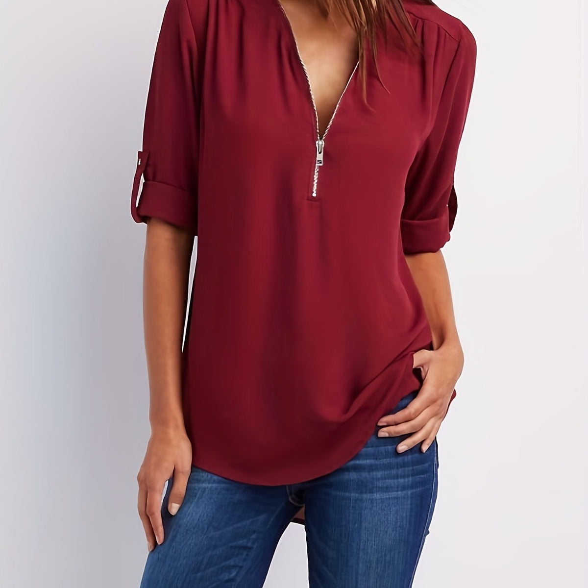 BEAUMONT NICE | BLOUSE À COL EN V ZIP POUR FEMMES