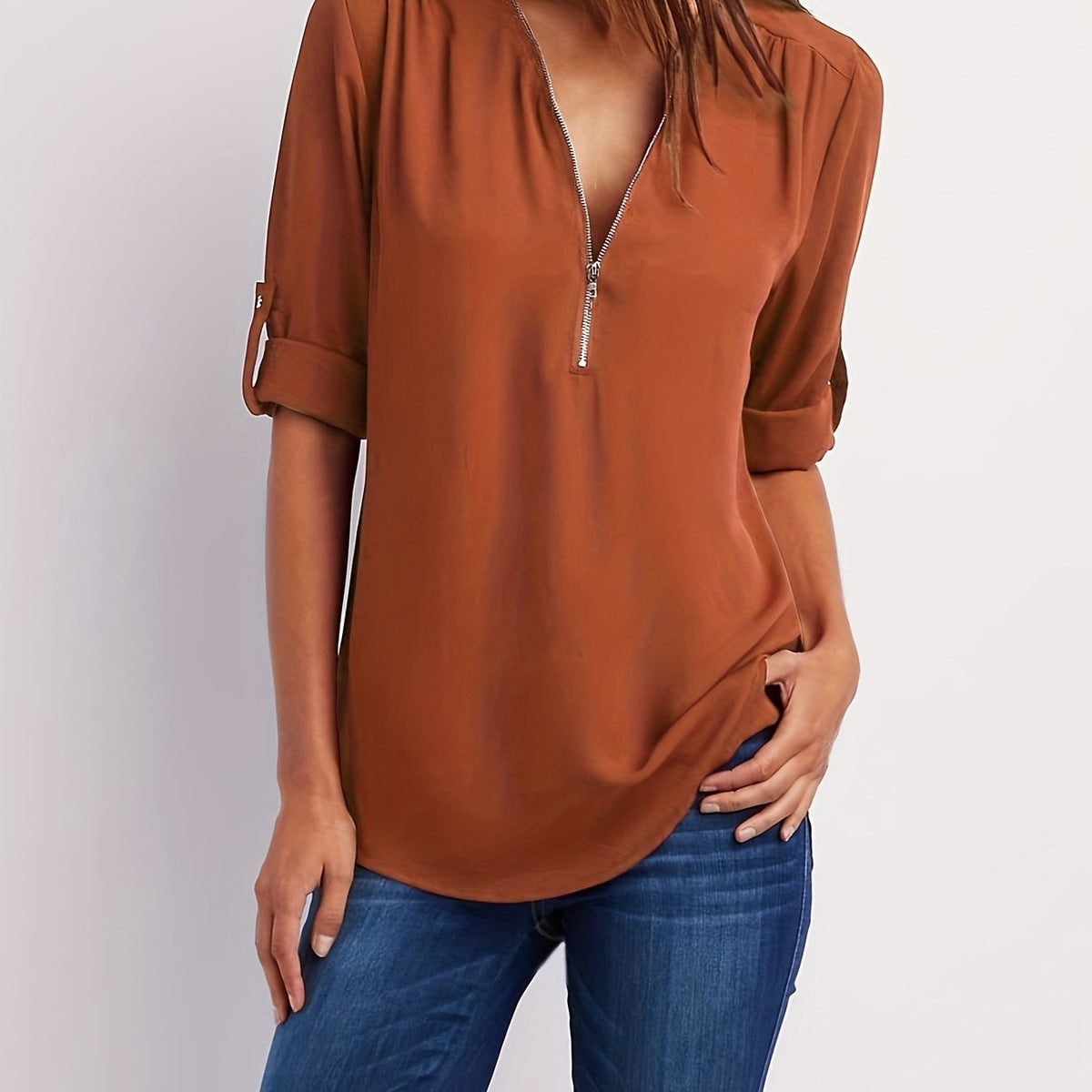 BEAUMONT NICE | BLOUSE À COL EN V ZIP POUR FEMMES