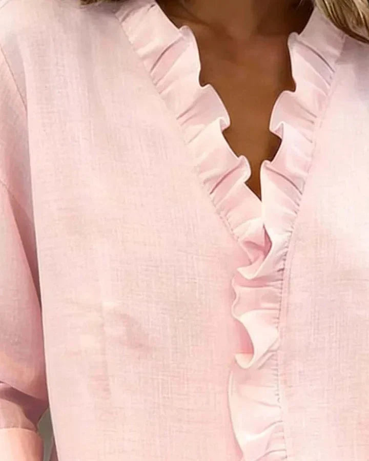BEAUMONT NICE | BLOUSE À COL VOLANTÉ EN V POUR FEMMES