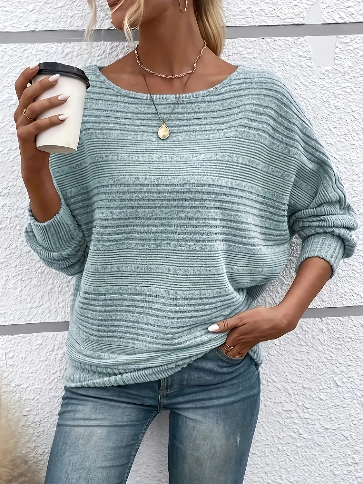 BEAUMONT NICE | PULL À MANCHES BATWING RIBBÉ POUR FEMMES