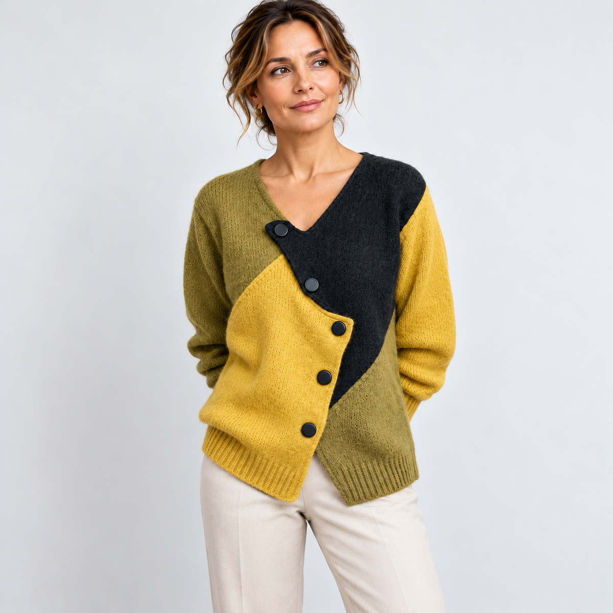 BEAUMONT NICE | PULL TRICOLORE BOUTONNAGE DIAGONAL POUR FEMMES