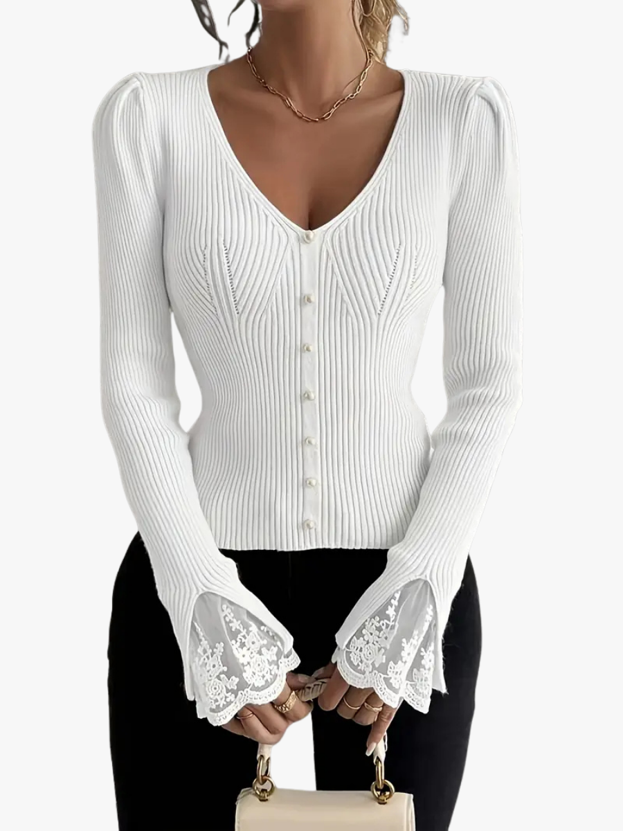 BEAUMONT NICE | PULL À COL EN V ET CÔTES POUR FEMMES