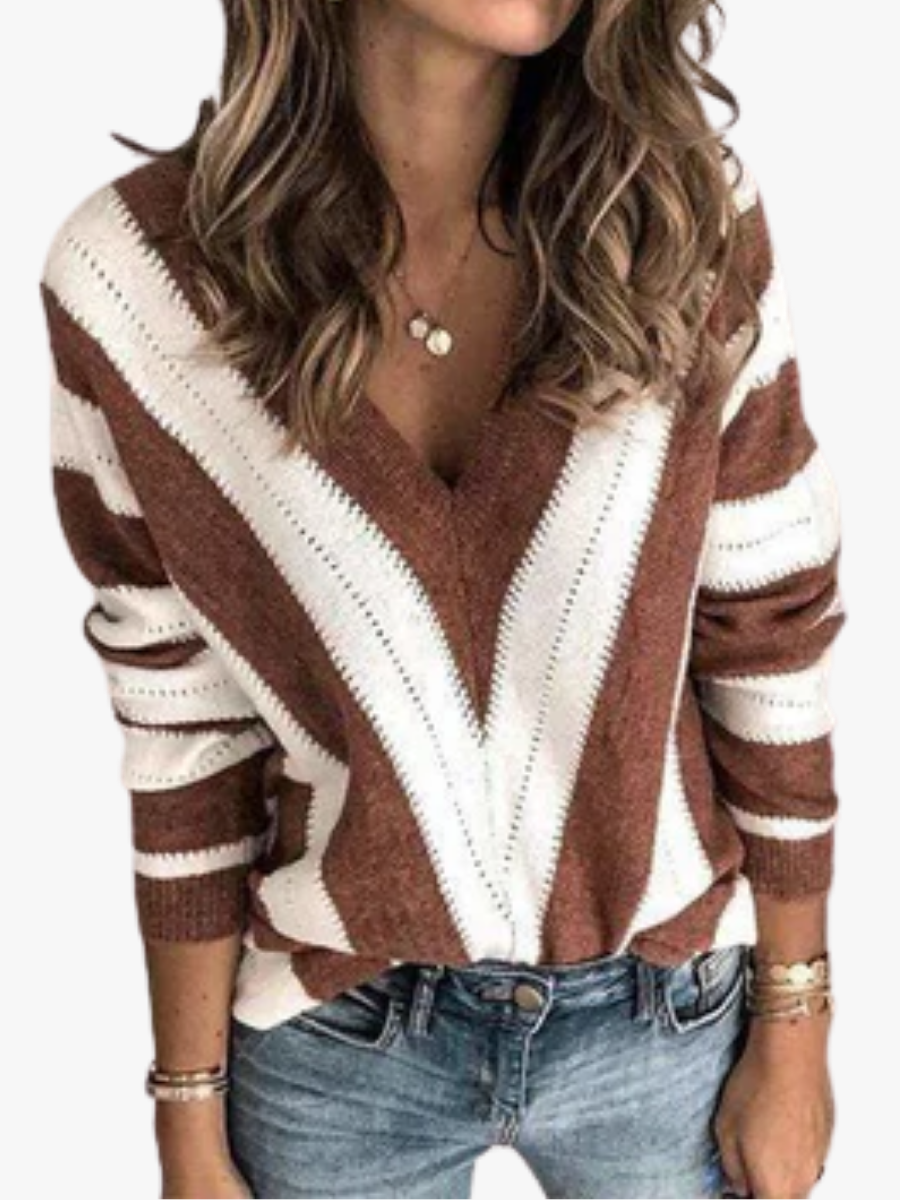 BEAUMONT NICE | PULL RAYÉ COL V POUR FEMMES