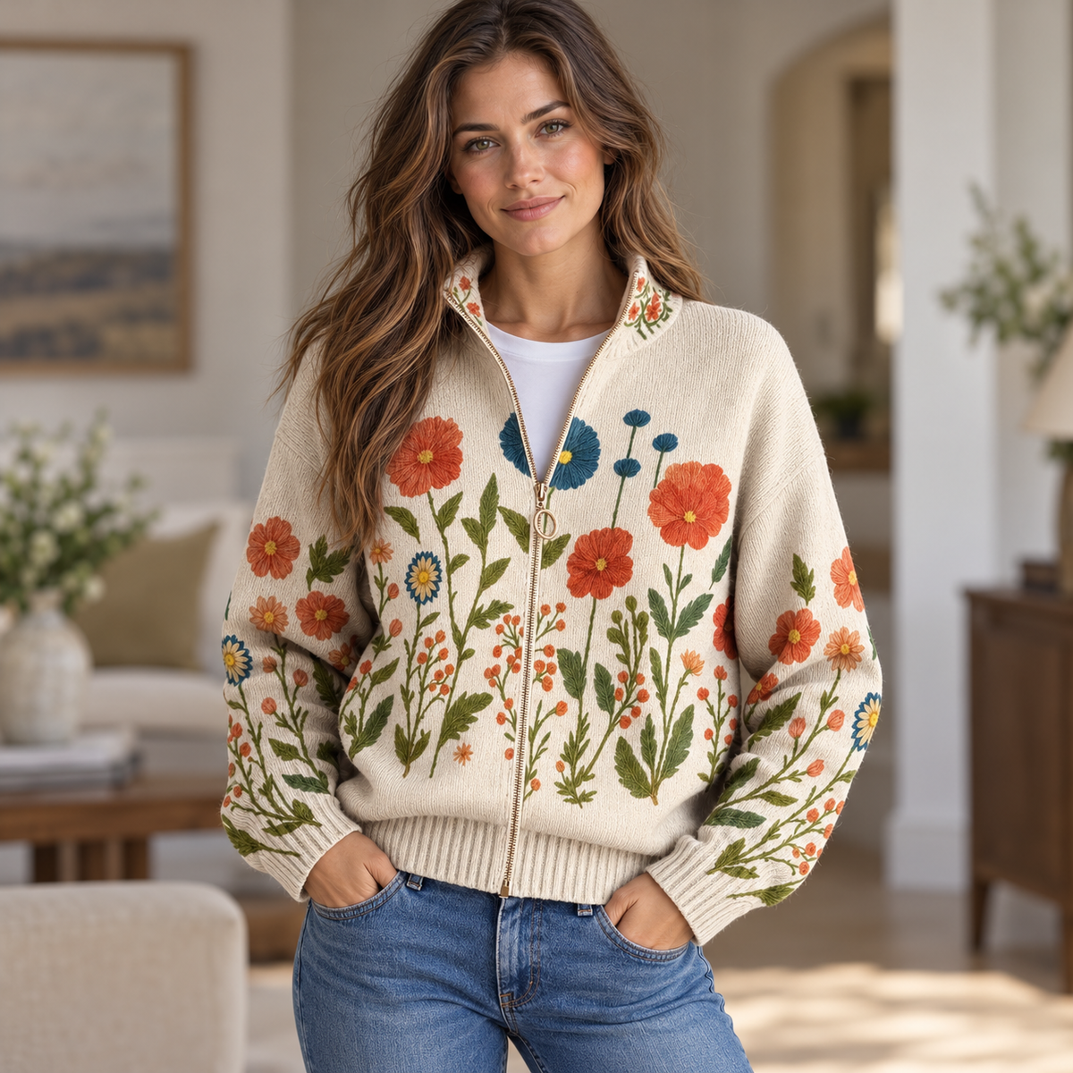 BEAUMONT NICE | GILET EN FLORAL ZIPPÉ POUR FEMMES