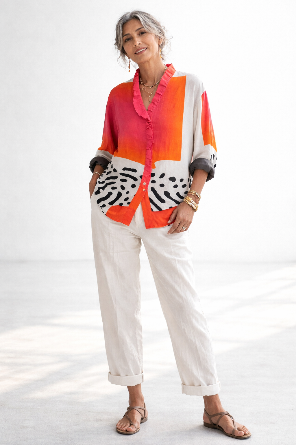 BEAUMONT NICE | BLOUSE À COL V VOLANT SUR LE DEVANT POUR FEMME